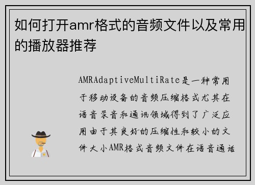 如何打开amr格式的音频文件以及常用的播放器推荐